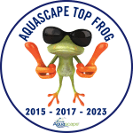 Aquascape Top Frog award badge for 2015, 2017 and 2023